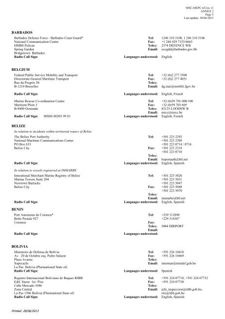 SOPEP National Operational Contact Points - IMO