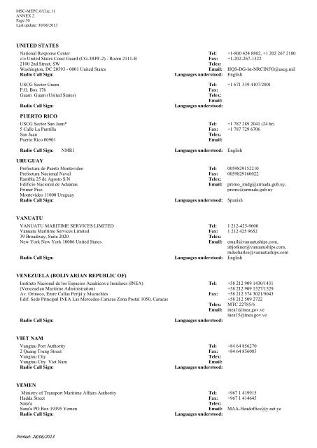 SOPEP National Operational Contact Points - IMO