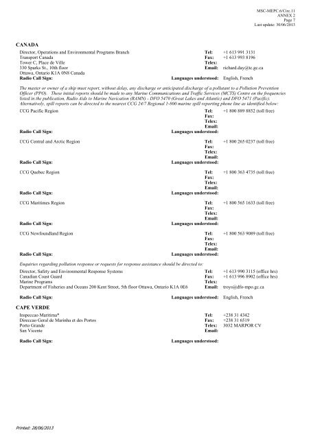 SOPEP National Operational Contact Points - IMO