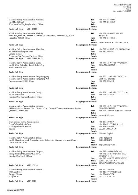 SOPEP National Operational Contact Points - IMO