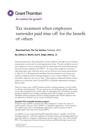 Tax treatment when employees surrender paid time ... - Grant Thornton