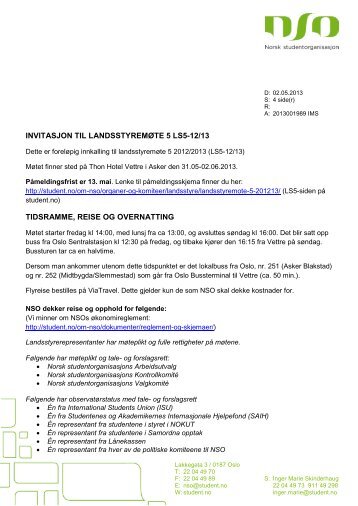 Invitasjon til LandsstyremÃ¸te med praktisk informasjon og forelÃ¸pig ...