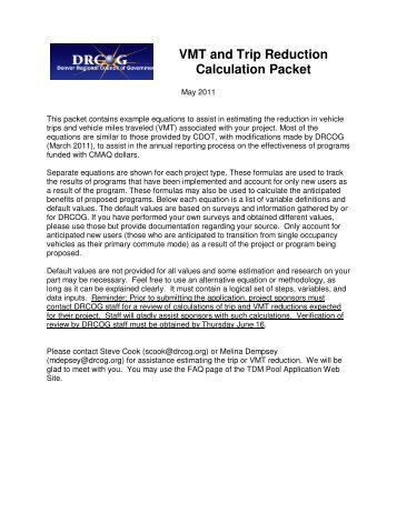 VMT and Trip Reduction Calculation Packet