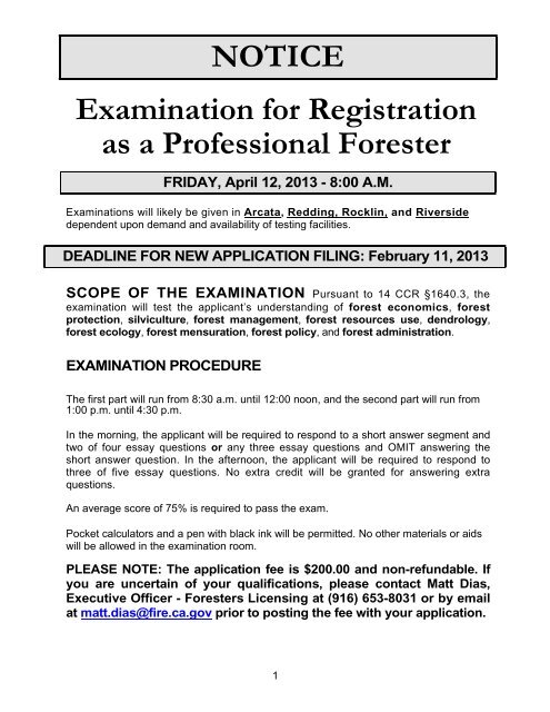 April 12, 2013 RPF/CRM Exam Notice (35KB PDF) - Board of Forestry