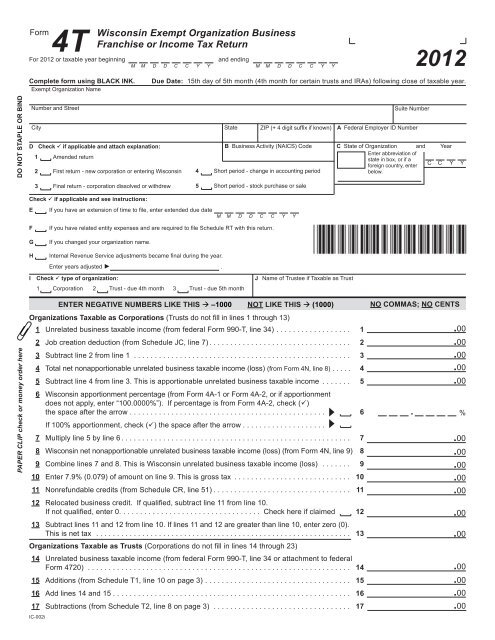 Form 4T - Wisconsin Department of Revenue
