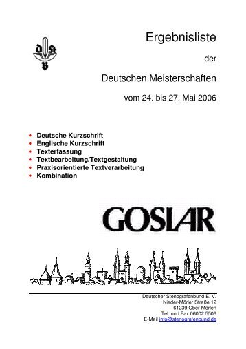 Ergebnisliste der Deutschen Meisterschaften 2006 in Goslar
