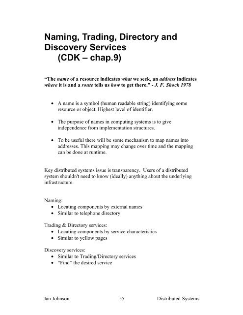 Naming, Trading, Directory and Discovery Services (CDK â chap.9)