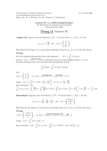 Â¨Ubung 12 (Analysis II) - Technische UniversitÃ¤t Braunschweig