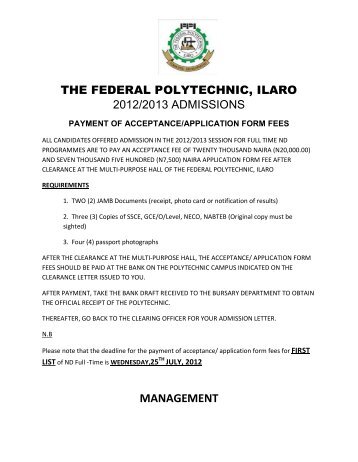 ND [Full-Time] First List - The Federal Polytechnic Ilaro