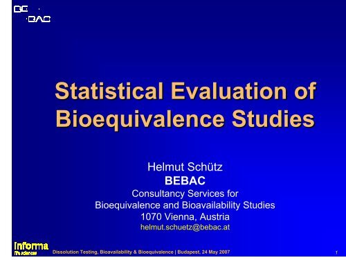 Statistical Evaluation of Bioequivalence Studies - BEBAC ...