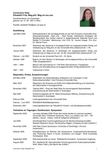 Curriculum Vitae Elisabeth Fritz, Mag.phil. Mag.rer.soc.oec ...