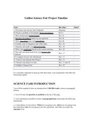 Galileo Science Fair Project Timeline SCIENCE FAIR INTRODUCTION