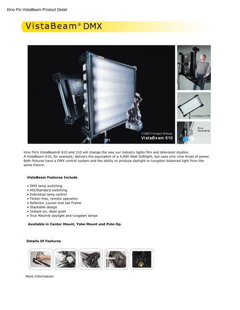Kino Flo VistaBeam Product Detail - Video Cine Import