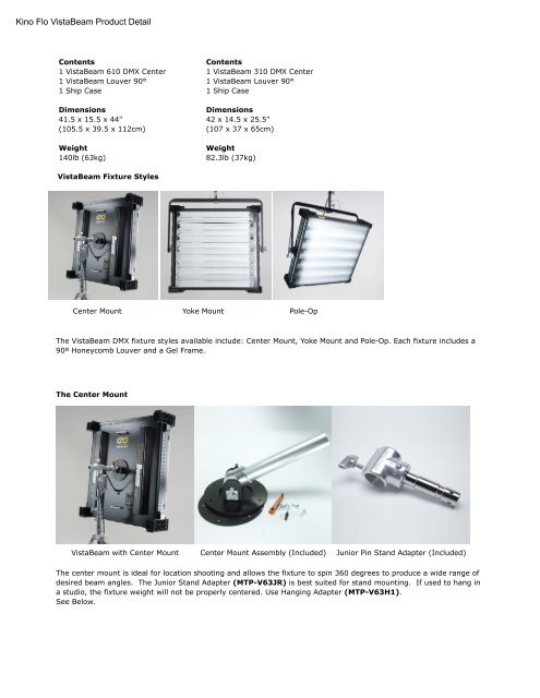 Kino Flo VistaBeam Product Detail - Video Cine Import