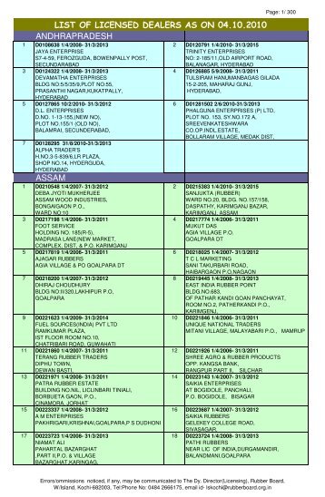 LICENSED DEALERS LIST UP TO 04.10.2010 - Rubber Board