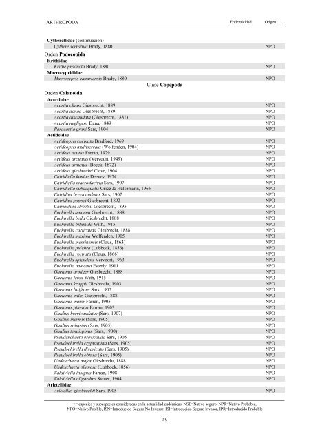 Lista de especies marinas de Canarias 2003. - Interreg Bionatura