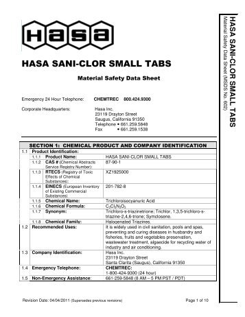 HASA SANI-CLOR SMALL TABS  - B's Pool Supplies