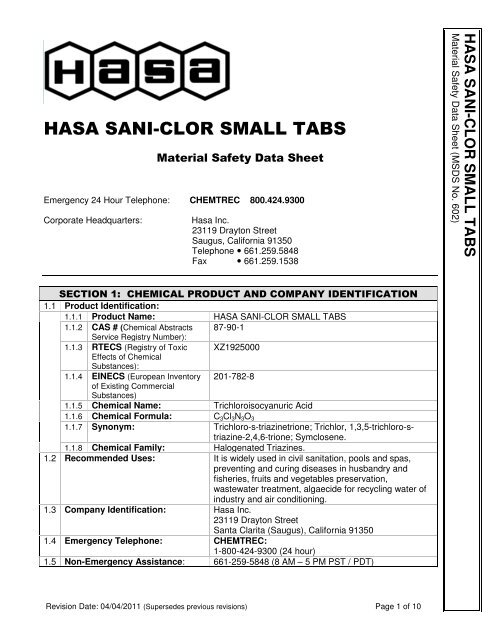 HASA SANI-CLOR SMALL TABS  - B's Pool Supplies