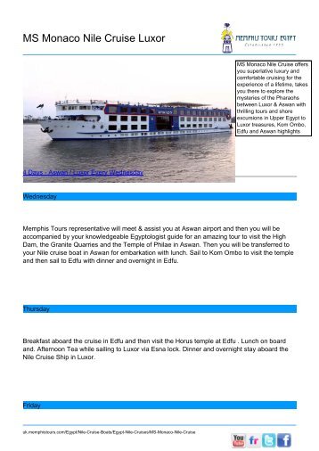 MS Monaco Nile Cruise Luxor  - Memphis Tours