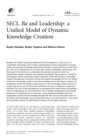 SECI, Ba and Leadership: a Uni®ed Model of Dynamic Knowledge ...