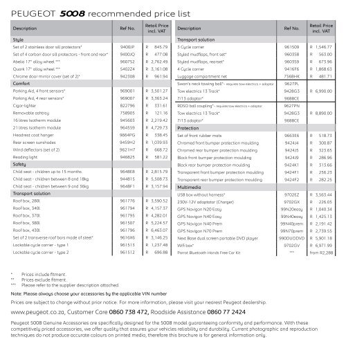 ACCESSORIES PRICE LIST 5008 - Peugeot