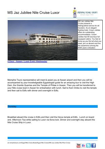 MS Jaz Jubilee Nile Cruise Luxor  - Memphis Tours