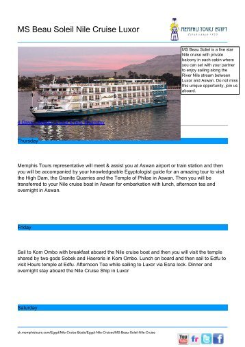 MS Beau Soleil Nile Cruise Luxor  - Memphis Tours
