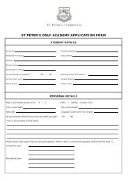 Golf Academy Application, Code of Conduct Form - St Peter's School