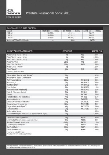 Preisliste Reisemobile Sonic 2011 - Reimo