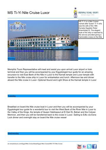 MS Ti-Yi Nile Cruise Luxor  - Memphis Tours