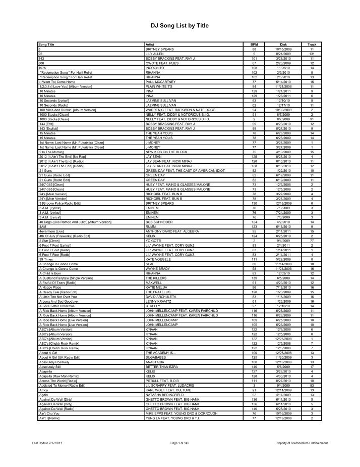 song list song list