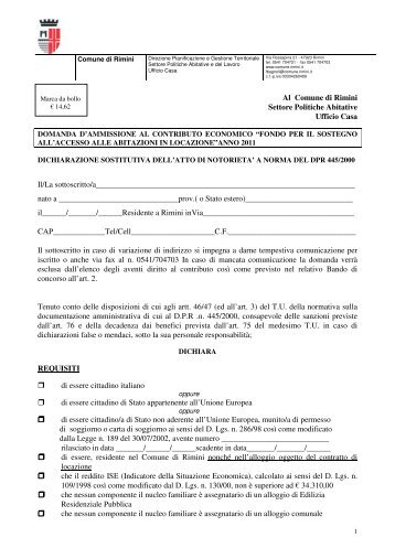 Al Comune di Rimini Settore Politiche Abitative Ufficio Casa Il/La ...