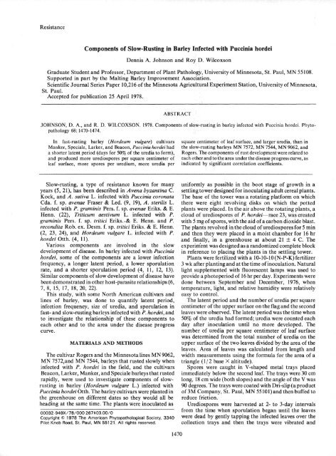 Components of Slow-Rusting in Barley Infected with Puccinia hordei ...