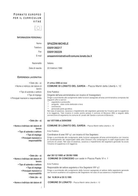curriculum - Comune di Lonato del Garda