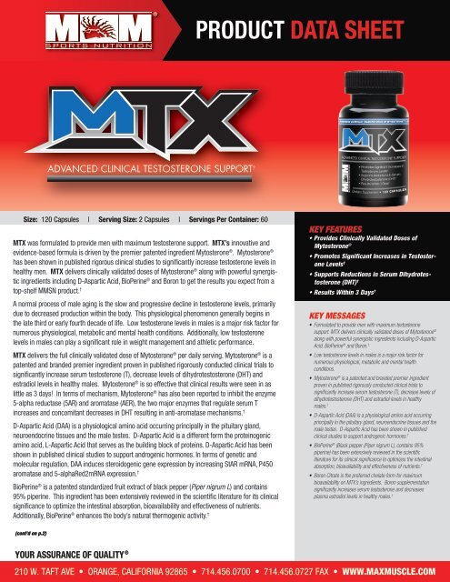Download the MTX Product Data Sheet - Max Muscle