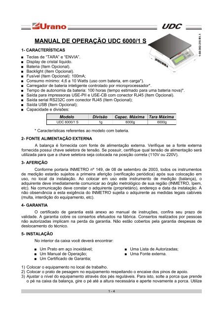 MANUAL DE OPERAÃÃO UDC 6000/1 S - Urano