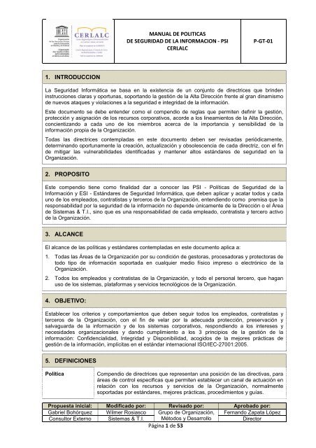 Manual de Politicas de Seguridad de Informatica - Cerlalc