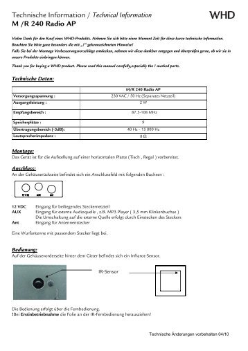 Die Bedienungsanleitung fÃ¼r WHD M240 Radio finden Sie