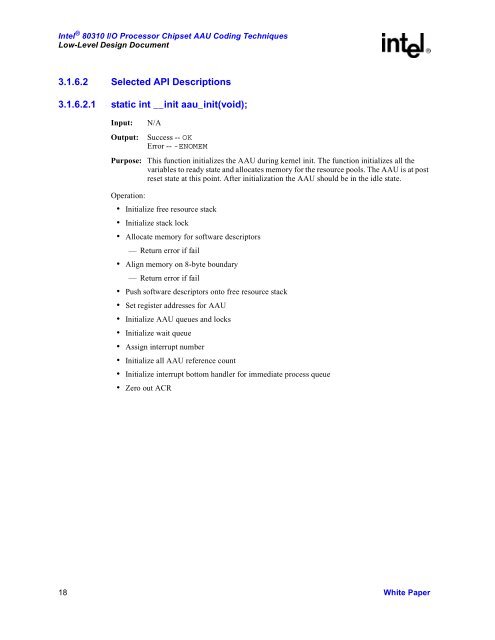 Intel 80310 I/O Processor Chipset AAU Coding Techniques