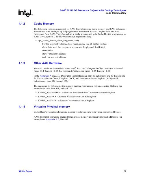 Intel 80310 I/O Processor Chipset AAU Coding Techniques