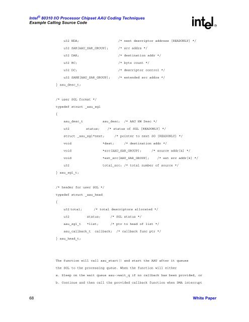 Intel 80310 I/O Processor Chipset AAU Coding Techniques