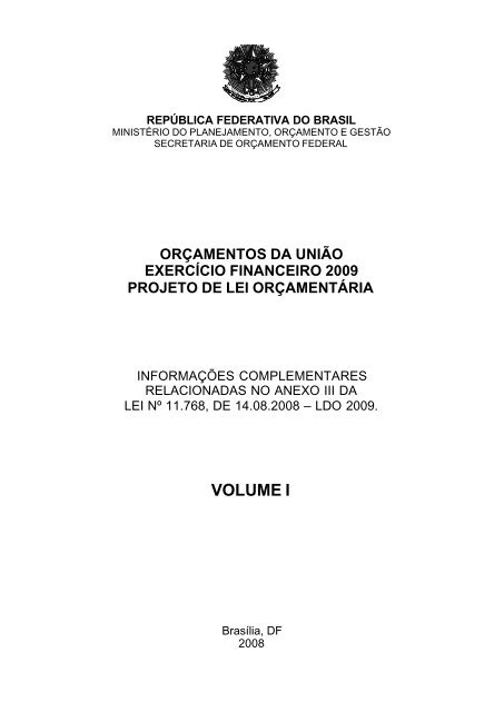 VOLUME I - MinistÃ©rio do Planejamento, OrÃ§amento e GestÃ£o