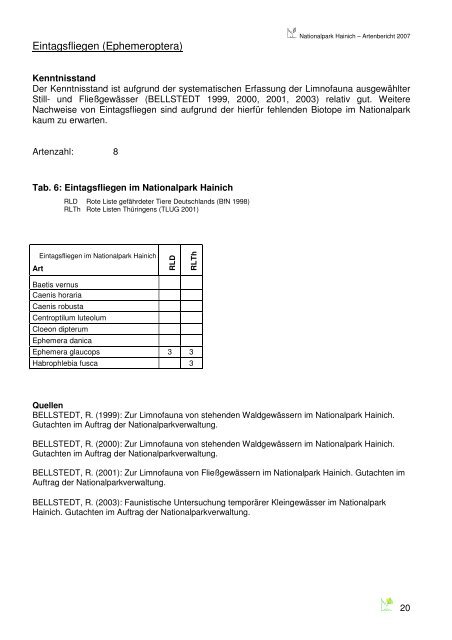 Artenbericht 2007 - Nationalpark Hainich