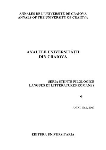 ANALELE UNIVERSITÄÅII DIN CRAIOVA - Universitatea din Craiova