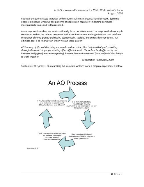 An Anti-Oppression Framework for Child Welfare in Ontario