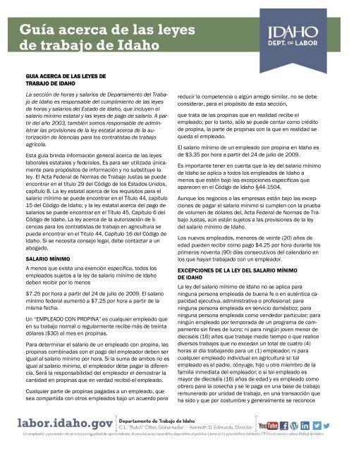LaborLawsSpanish 2009.indd - Idaho Department of Labor - Idaho ...