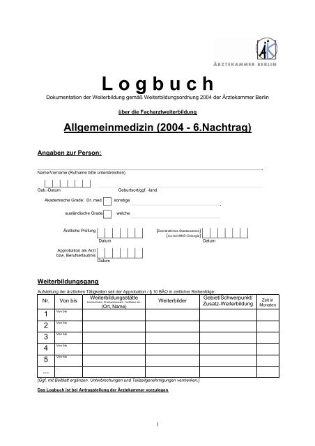 Logbuch FA Allgemeinmedizin - 2004, 6. Nachtrag [PDF]