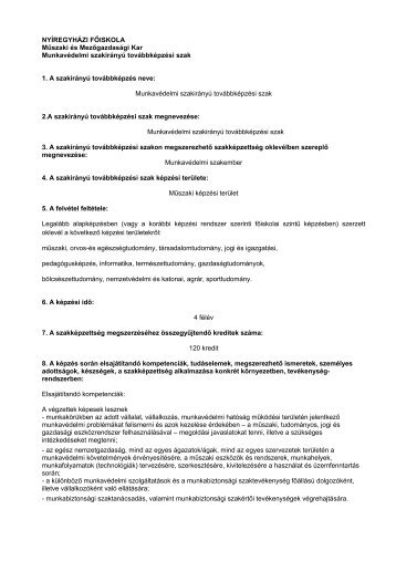 Munkavédelmi szakember - Nyíregyházi Főiskola Műszaki és ...
