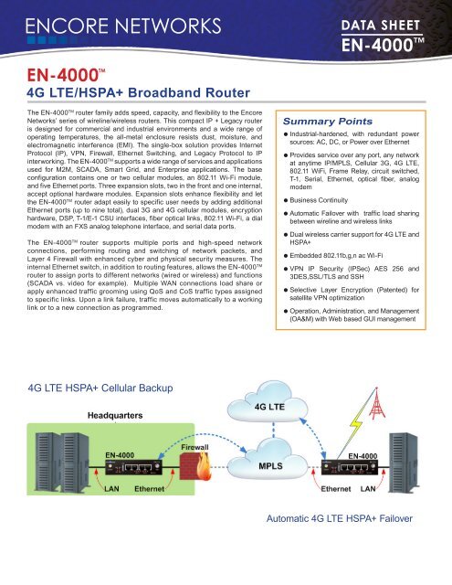 4G LTE/HSPA+ Broadband Router - Encore Networks