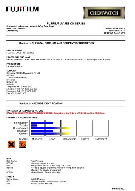 Chemwatch Australian MSDS 34-4214 - FUJIFILM Australia